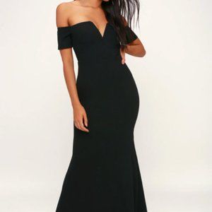 LuLus Navy Blue Off-the-Shoulder Maxi Dress | L